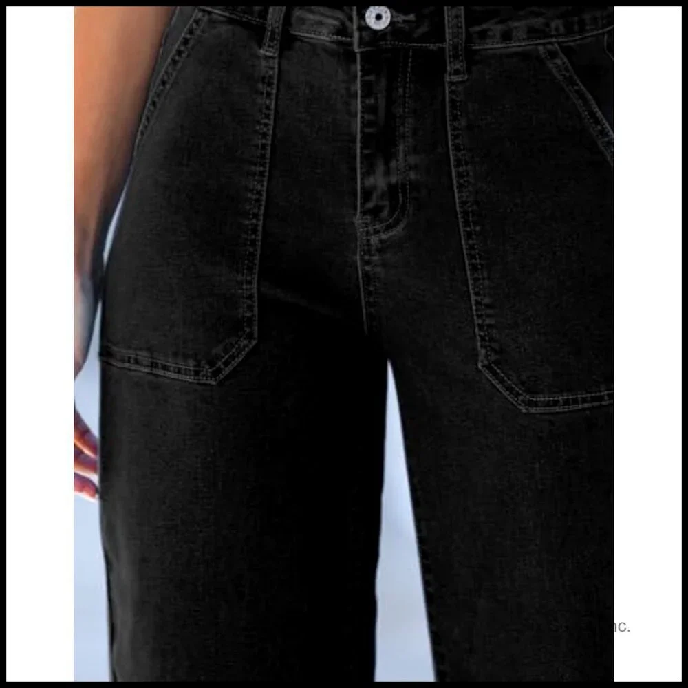 High Waisted Wide Leg Cropped Jeans Stretchy Denim Trendy Y2K Oversized